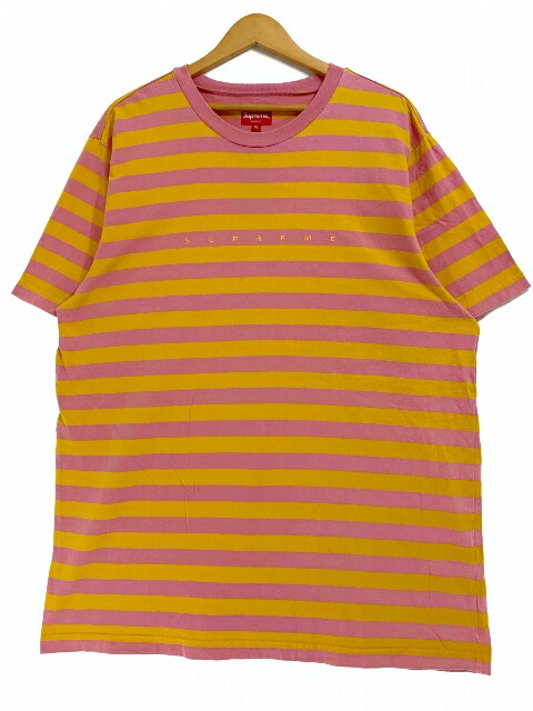 Tシャツ カットソー 豪奢な ピンク黄 Tee Stripe Bar Supreme 18ss Xl 中古 刺繍 ロゴ 太ボーダー ボーダーtシャツ 半袖 シュプリーム Saphamfishing Com