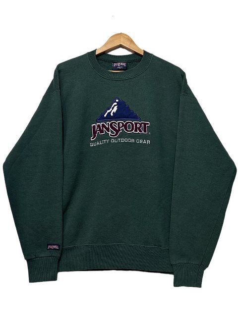 USA製 90s JANSPORT Logo Sweatshirt 緑 L ジャン運動競技 流汗 ロゴタイプ アウトドア 緑であること 古着 【中古】