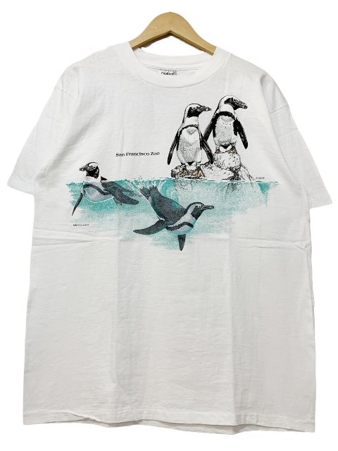 USA製 87年 San Francisco Zoo Print S/S Tee 白 XL 80s サンフランシスコ毛の荒物園 半袖 プルオーバー ペンギン ONEITA オニータ 白いこと 古着 【中古】
