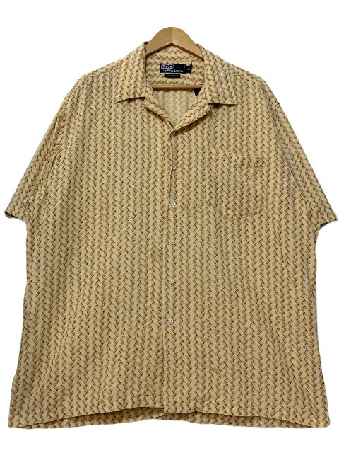 希少Mサイズ90s ポロ ラルフローレン 開襟 オープンカラー シャツ ベージュ 希少 香港製 古着 90's ラルフローレン オープンカラーシャツ