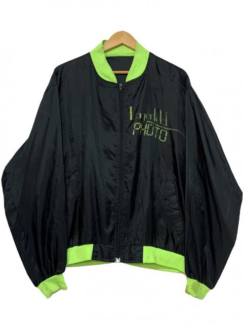 90s Karl Lagerfeld "Lagerfeld PHOTO" Nylon Jacket 黒蛍光黄 XL カールラガーフェルド フォト 香水 ナイロンジャケット ブルゾン ブラック 古着 【中古】|古着屋NEWJOKE店