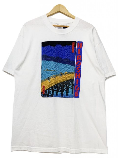 00s 歌川広重 "名所江戸百景 大はしあたけの夕立" Print S/S Tee 白 XL HIROSHIGE 半袖 Tシャツ アートT 浮世絵 プリント GILDAN ホワイト 古着 【中古】｜古着屋NEWJOKE店