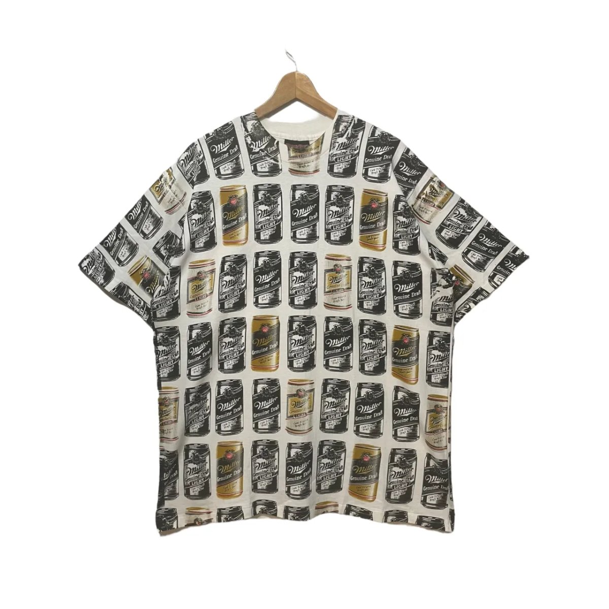 DEAD STOCK USA製 90s Miller Genuine Draft Over Print S/S Tee 総柄 XL ミラージェニュインドラフト 半袖 Tシャツ 企業T アメリカ製 古着|古着屋NEWJOKE店