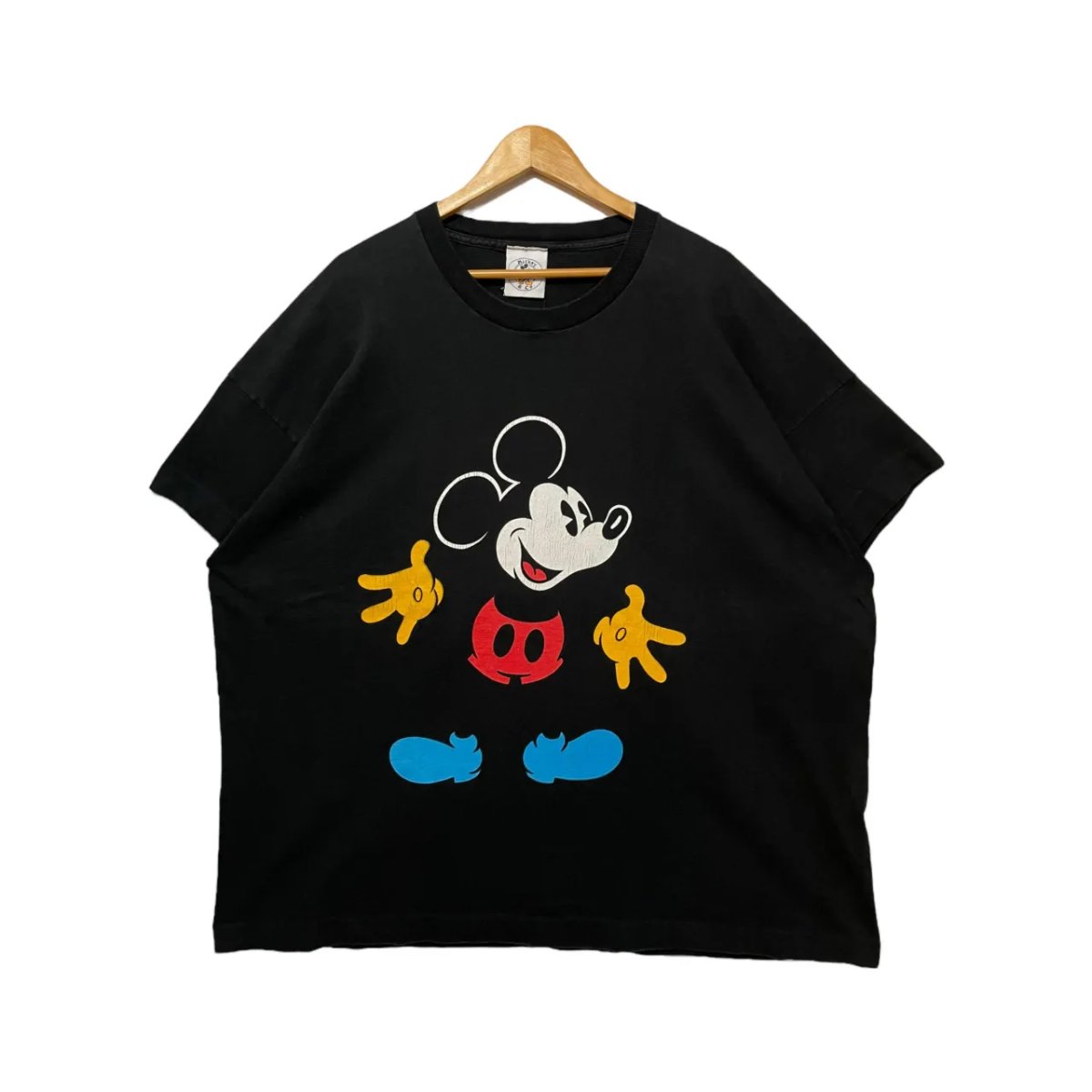 90s Disney \"Mickey\"" Print S/S Tee 黒 XXL好いかげんに ウォルトディズニー パディ 半袖 プルオーバー 写楽 刷り上げる シングル編み目 黒いこと BLACK 古着"