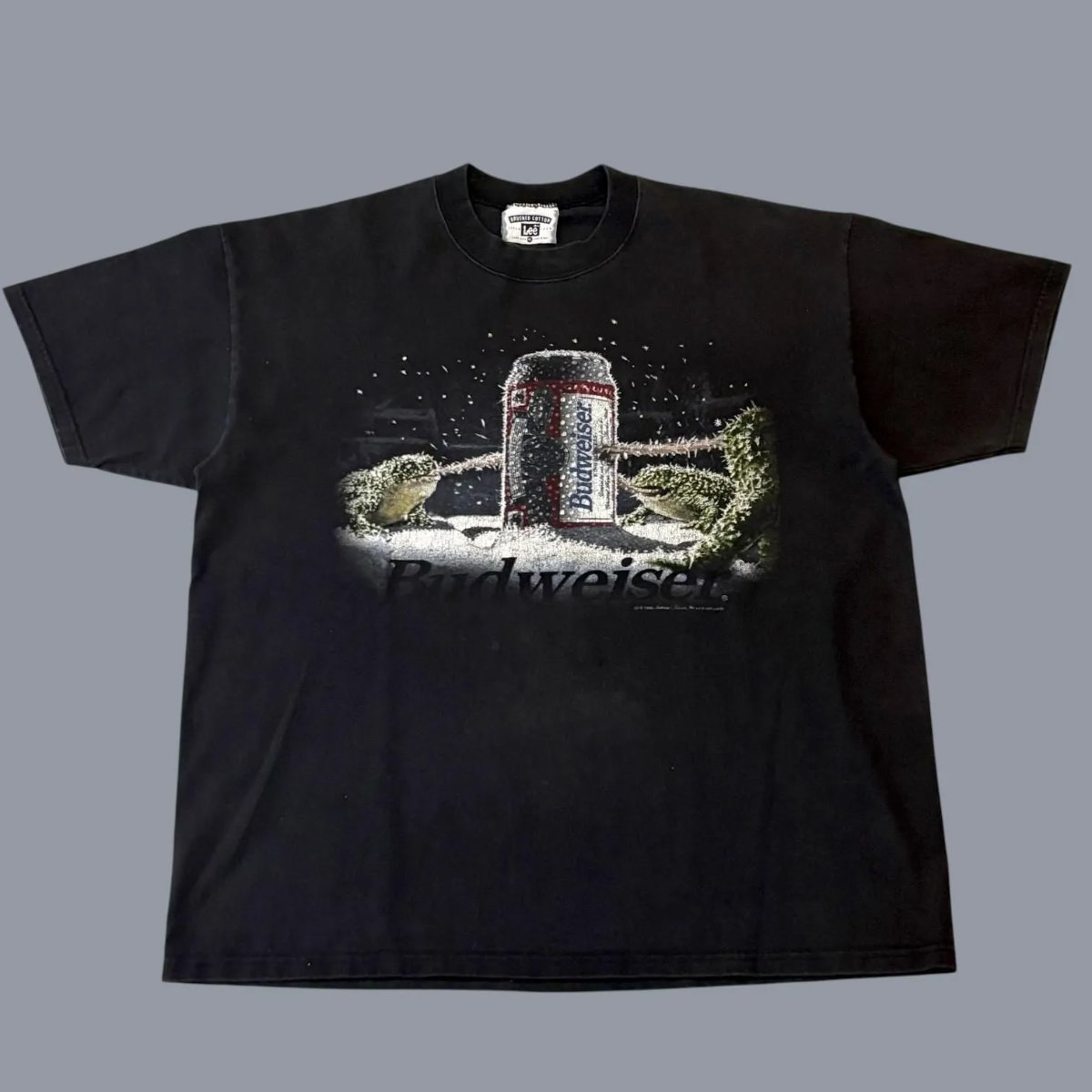 USA製 90s Budweiser Iced Frogs S/S TEE バドワイザー 半袖ティーシャツ XL 黒 Black 麦酒 This Bud\u0027s For You Lee 蛙 古着