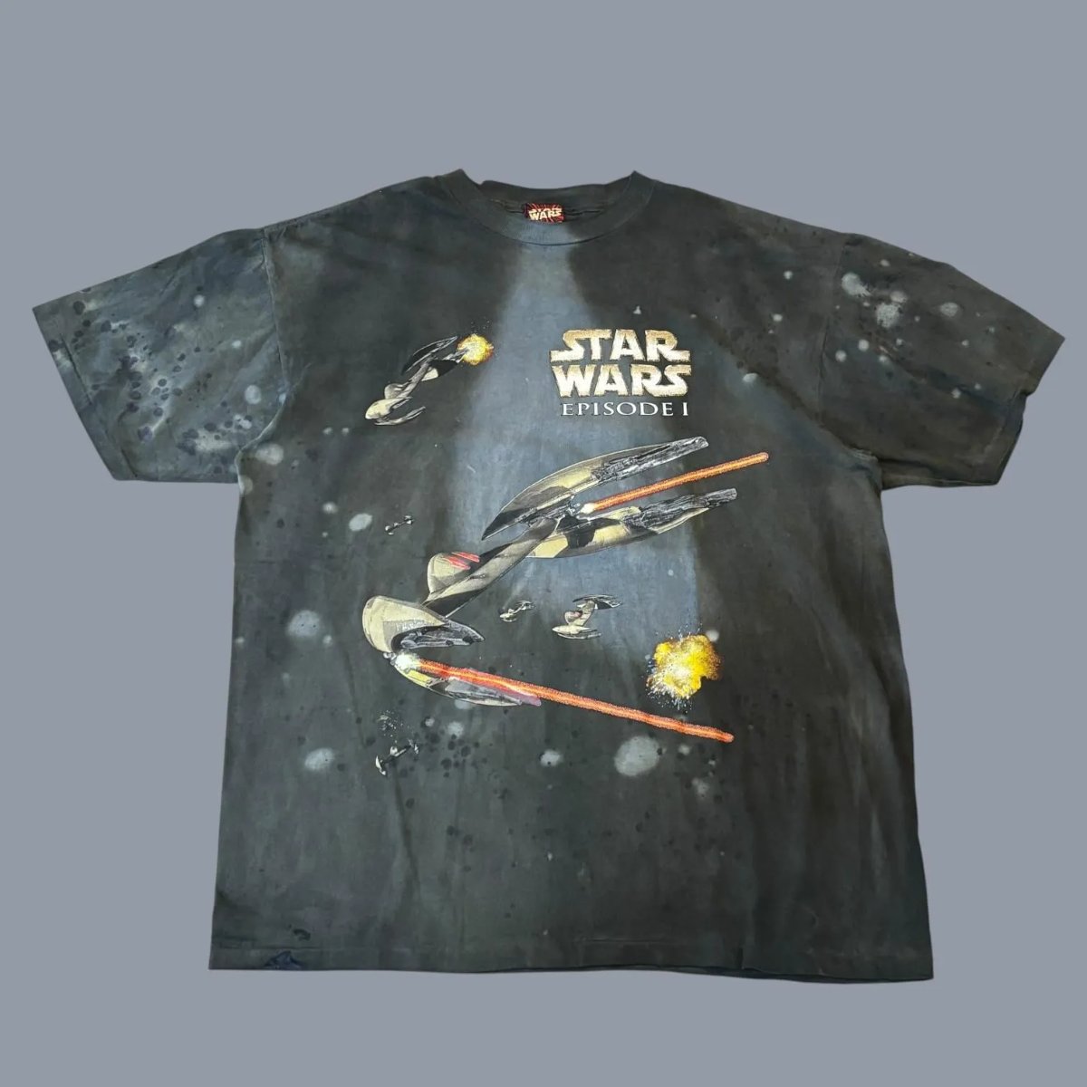 90s STARWARS EP1 S/S TEE スターウォーズ エピソード1 半袖Tシャツ XL タイダイ染め CHARCOAL チャコール 映画 MOVIE 古着|古着屋NEWJOKE店