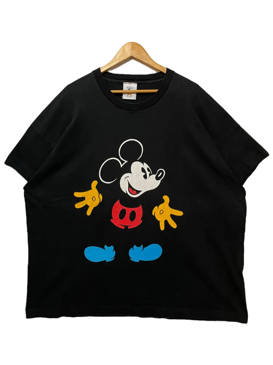 90s Disney \"Mickey\"" Print S/S Tee 黒 XXL好いかげんに ウォルトディズニー パディ 半袖 プルオーバー 写楽 刷り上げる シングル編み目 黒いこと BLACK 古着【中古】"