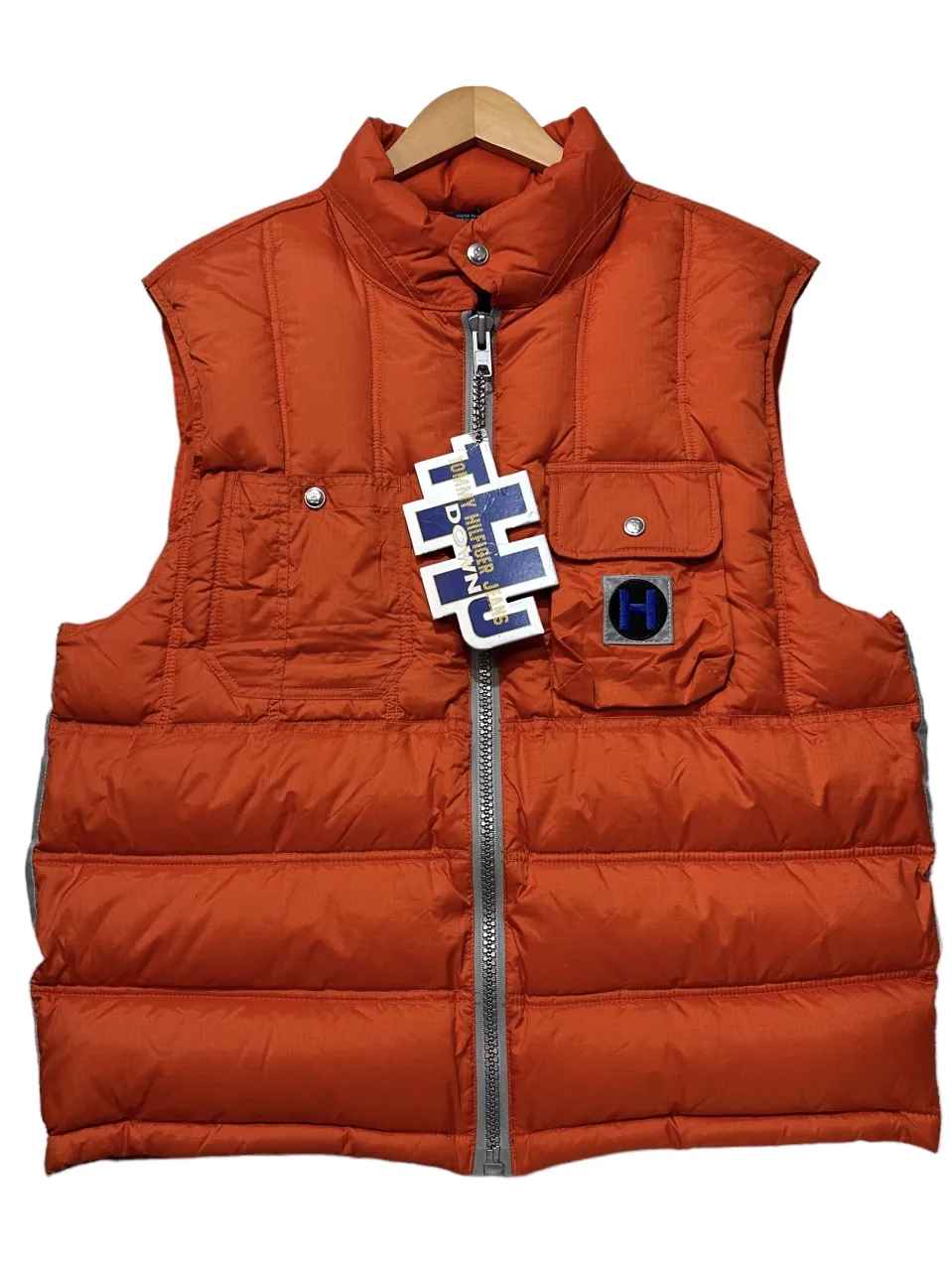 Deadstock 90s TOMMY JEANS Logo Down Vest オレンジ色 L トミーデニム 落ちこむより良い リフレクター トミーヒルフィガー Tommy Hilfiger 古着【中古】