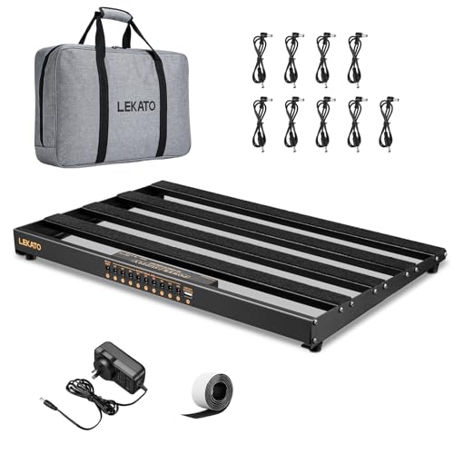 LEKATO ギターペダルボード 電源内蔵ペダルボード 19x12.2x1.8インチ 2.97ポンド ペダルケーブル付きアルミ合金ペダルボード