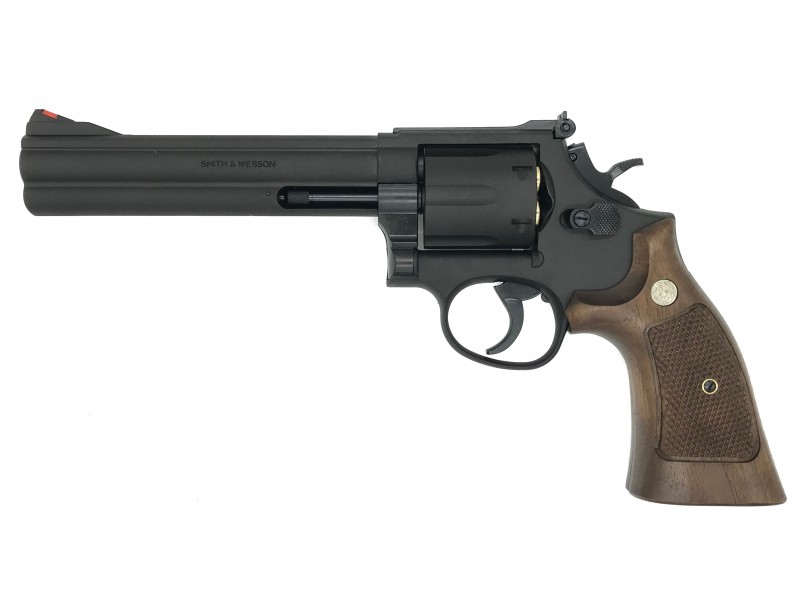 モデルガン マルシン S&W M586 6インチ ハーフチェッカー木製グリップ仕様 ブラックHW 2024年生産モデル 完成品