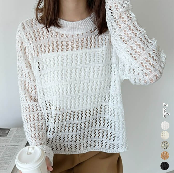 【美品】Louise/半袖ニットトップス/メッシュ/透け感/フリル/ライトブルー 楽天市場】メッシュニット サマーニット 透かし編み ニット