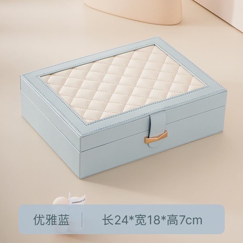 デスクトップ収納 ピアス リング ネックレス モンド格子レザージュエリーオーガナイザー 韓国カラーブロックジュエリー収納ボックス｜日用雑貨NEWPRODUCT