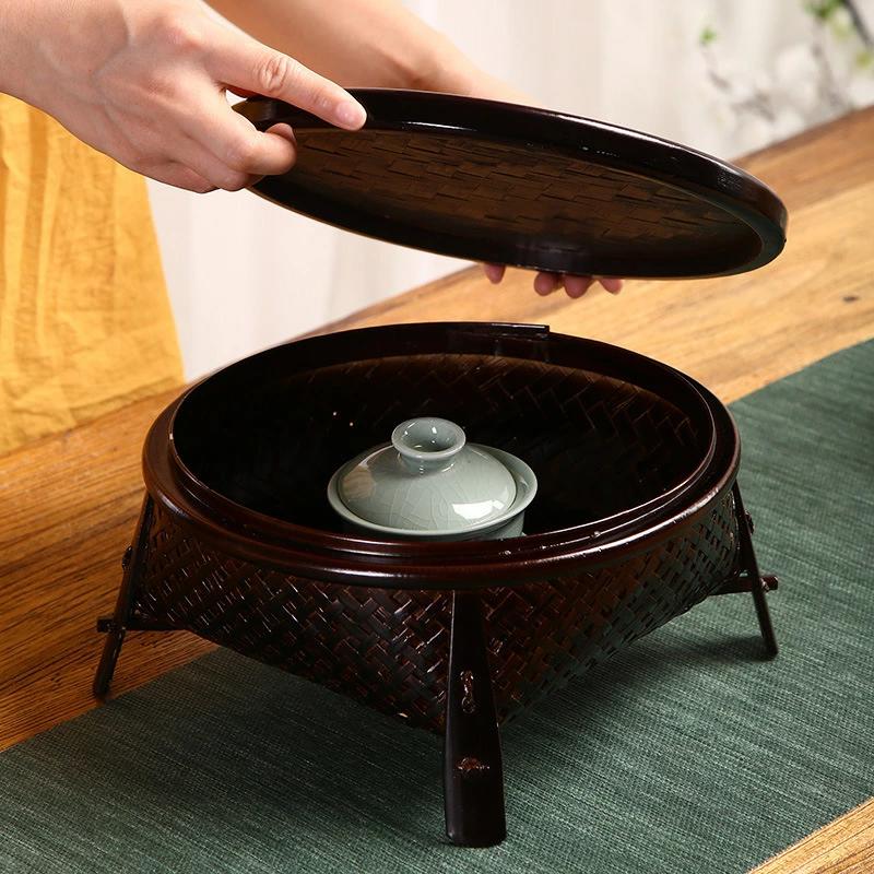 竹編み収納バスケット ちゃぶ台 茶道収納 和風収納 茶器かご 竹製品 卓上収納 竹編みテーブル 手作り 小物収納 竹籠 茶台収納 収納ケース オシャレ 和室インテリア 居間用 ホテル旅館インテリア｜日用雑貨NEWPRODUCT