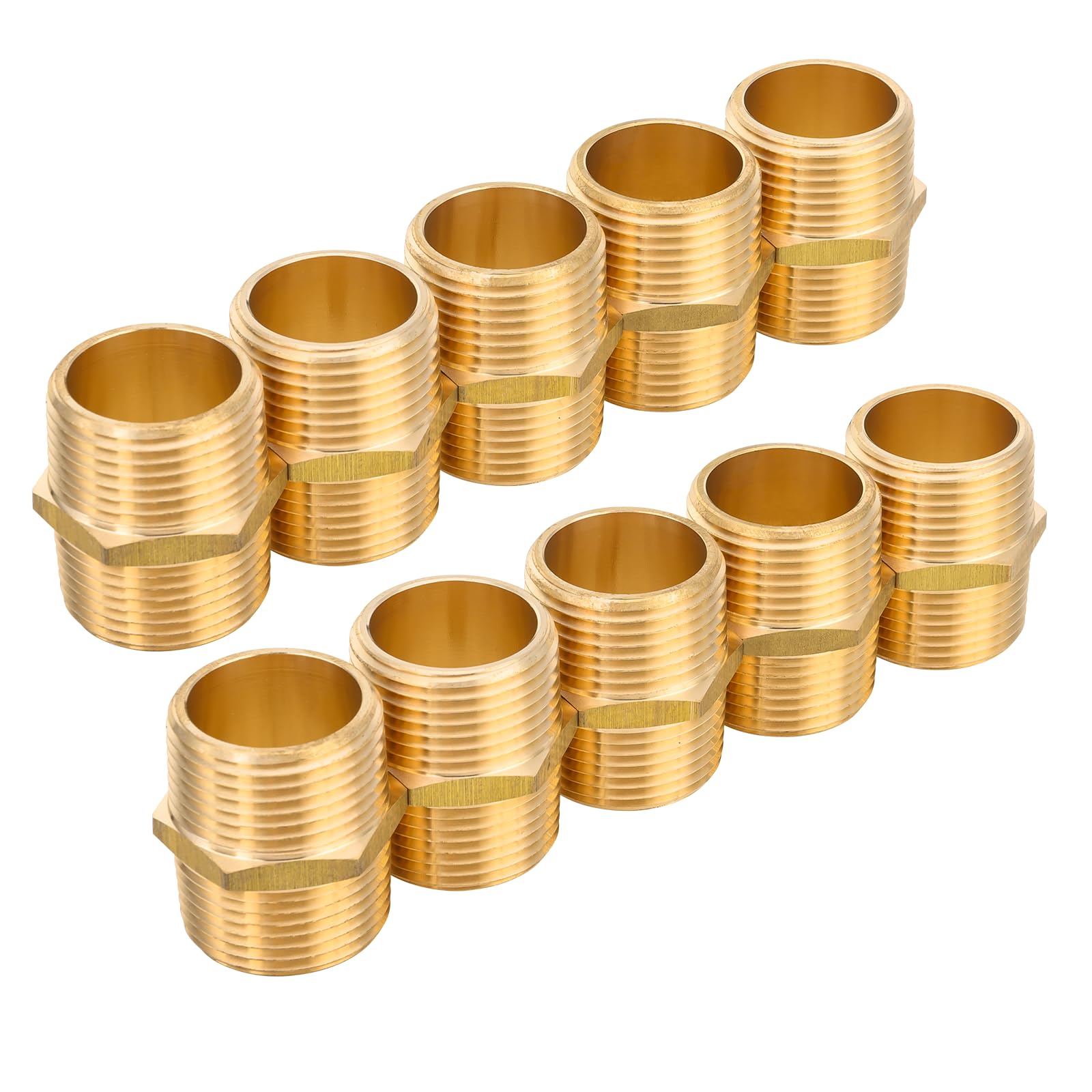 金管楽器煙管あと継ぎ、3/4inx3/4in NPT 牡六角ニップルアダプター、3/4in NPT 等六角ニップルコネクタ 銅、金管楽器または鉄煙管繋ぎ合わせる用 (5容器に並べる)