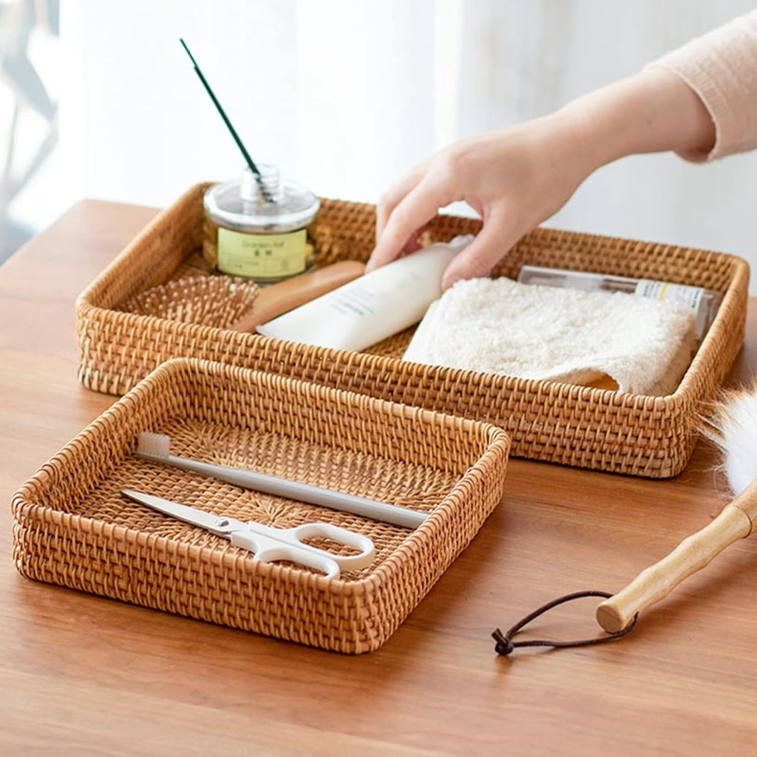 納めるかご 藤編み 自然的 生まれながら原料品 藤提げ篭 小物取り片づける 入れもの 果物 蔬菜 雑貨 角形 フルーツ提げ篭 食麺麭かご 表現スタイル1 ピクニック 卓上納める入れもの ルーラル地域風 かっこ良い 洗面所 小物 かざり付ける台 勝手もと S 納める提げ篭 収納家具-インテリア・寝具・収納-押入れ収納