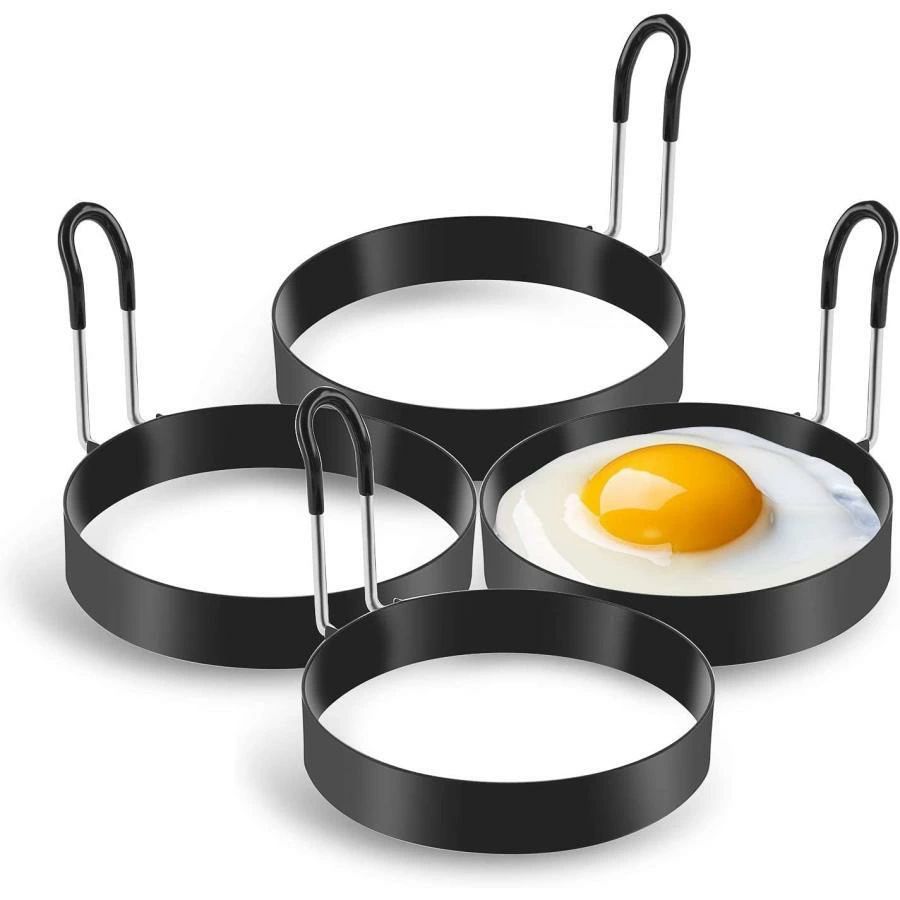 エッグ輪っか ステンレス鋼スチール写真 卵一皿分の料理に ホットケーキ型 目玉焼き 卵焼き用 4個書き割り (差しわたし 2.2珊)