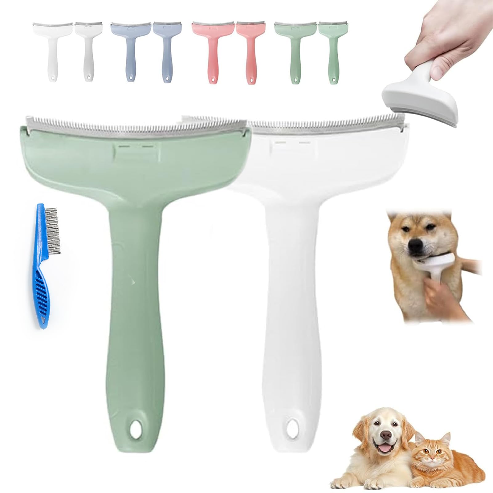 ペットコームプロ、脱毛用犬\u0026amp;猫のグルーミングブラシ、きついなV字型歯脱毛物の具 脱毛用万物の霊長科学技術手持ち部分 (2個-緑であること(L)+白いこと(L))