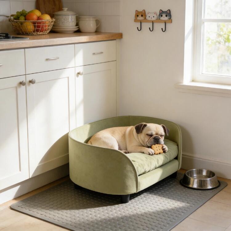 緑の純粋な手作りの木製ペットベッド取り外し可能で洗える犬のマット暖かい犬のソファベッドの滑り止めの底のペットのソファ｜日用雑貨NEWPRODUCT