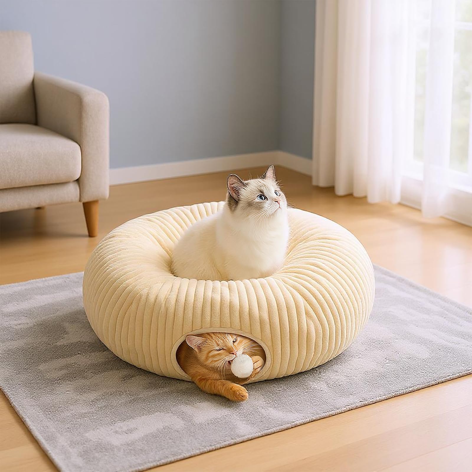 愛玩動物用臥榻猫用ネスト,愛玩動物用臥榻丸型,猫用臥榻4時節屋内取りはらい能力のあるな途切らせる掻きならす猫用臥榻