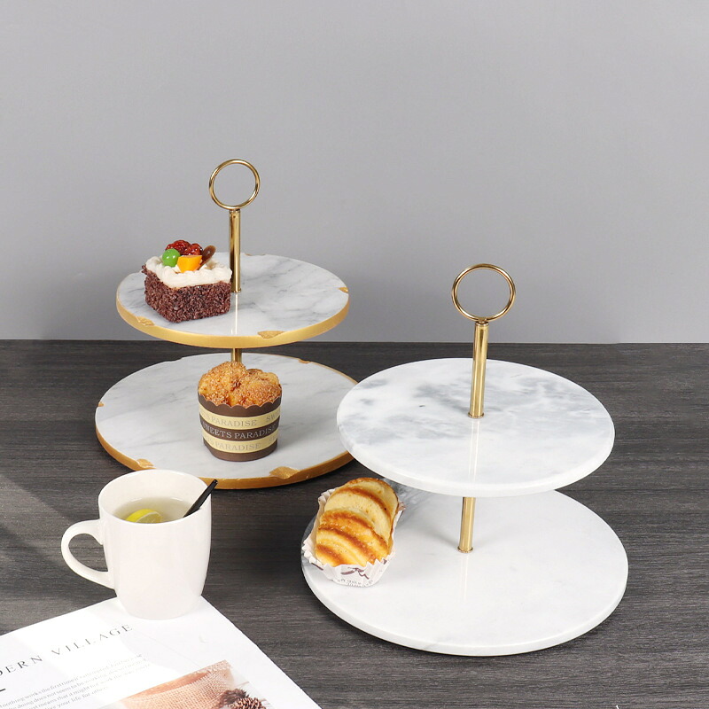 今めかしいな二層マーブルケーキラック目あたらしいシンプルデザインウェディングパーティー身寄り用デザートテーブルデスク曇り白いこと