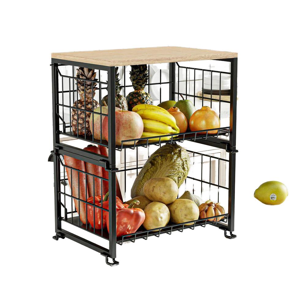 金属フルーツラックキッチンカウンタートップワイヤー収納バスケット野菜ラック2層フルーツ & 野菜収納｜日用雑貨NEWPRODUCT