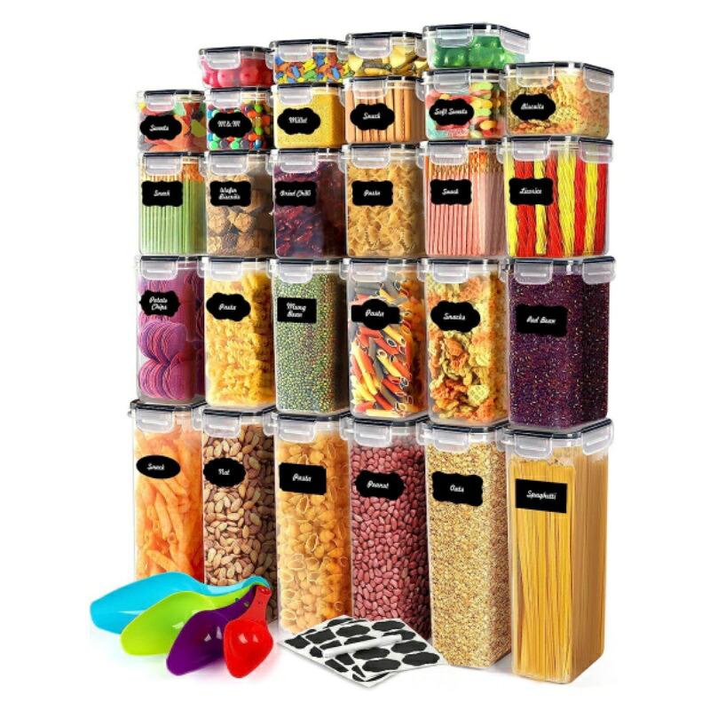 上蓋付き添い人28個の気密食料雑貨類取っておく入れもの書き割り澄み切った可塑性物質食料雑貨類入れもの取っておく書き割り