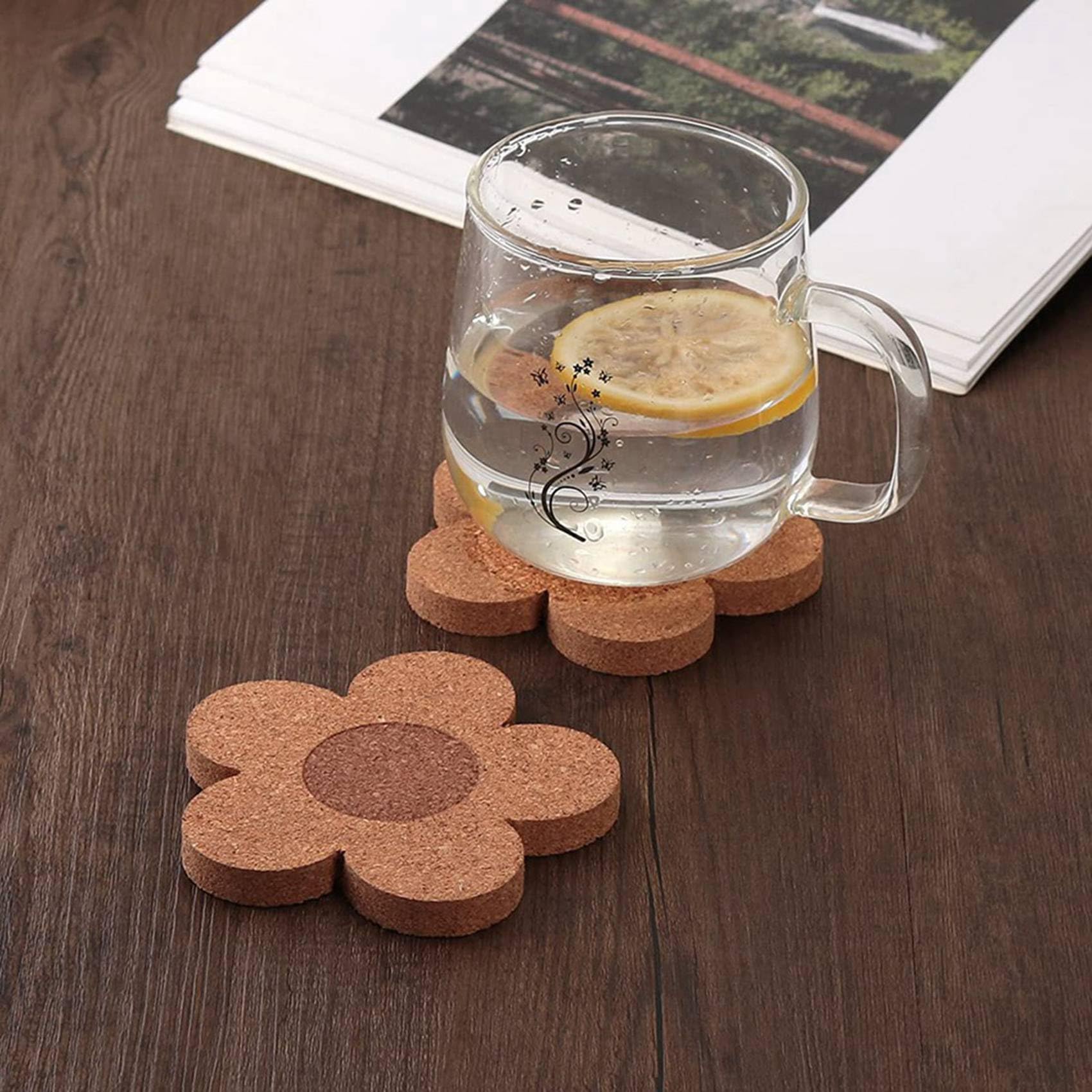 飲み物用の60個かわいいコースター、吸収性で再利用可能なコースターセットコーヒー用の4インチのコルクフラワーシェイプコースター、ティーカップマット|日用雑貨NEWPRODUCT