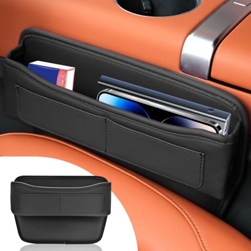 カーシートギャップフィラーオーガナイザー ユニバーサル隔たり納めるボックス席 歌留多保持者付き添い人 向こう正面腰掛け レザーギャップフィラー 車内鉄道車両付属物 電話を掛ける/眼鏡/手当たり用 (赤いこと)
