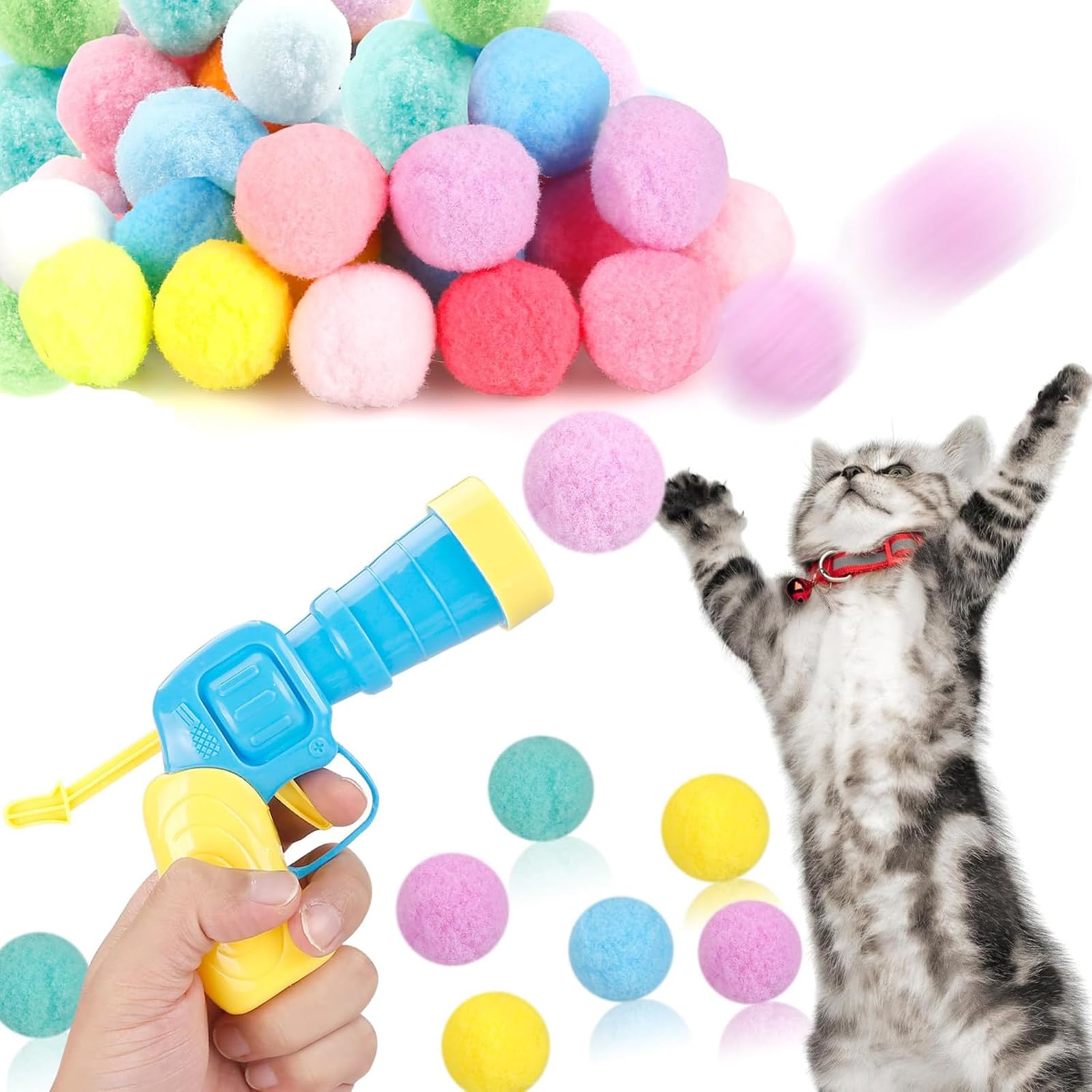 猫手あそび 猫ポンポンボール 練りあわせる色 ボールランチャー 猫命のせんたく用 猫大いき込み 愛玩動物運動すること不完全さや剪断応力差し止める20個どんぶり鉢入り口・入口 ボールランチャー1本