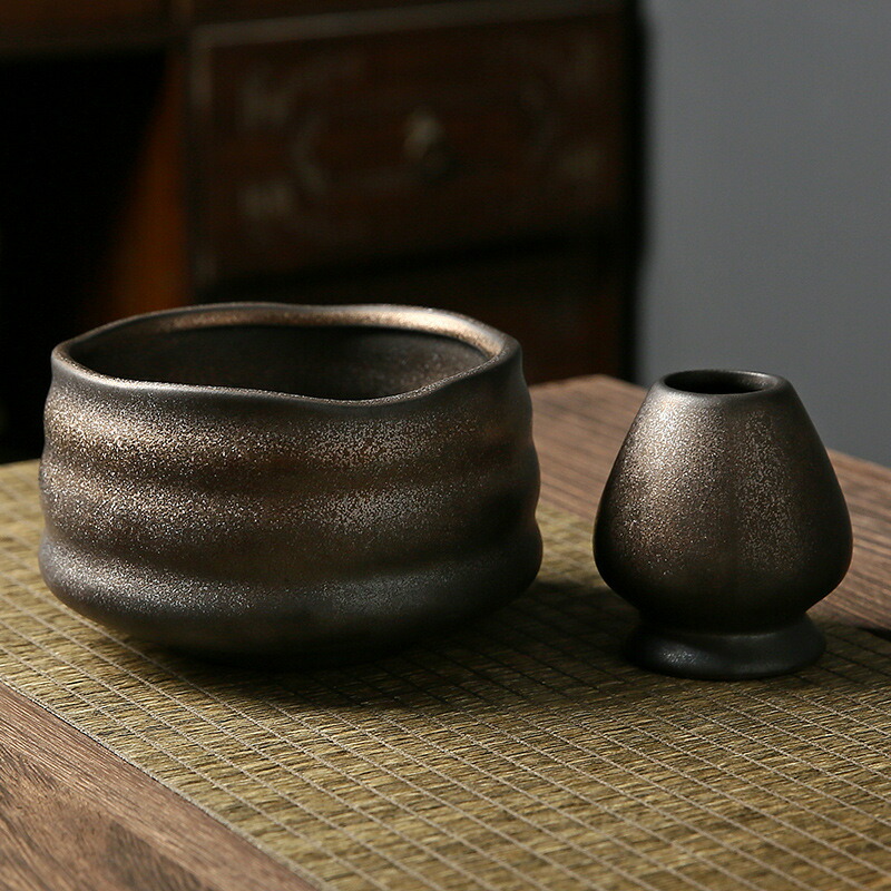 抹茶碗 抹茶茶碗 茶道 径12.7×高7.5珊 抹茶茶碗 黒砂吹き 瀬戸もの 茶道具 差し上げ物 茶筅立て