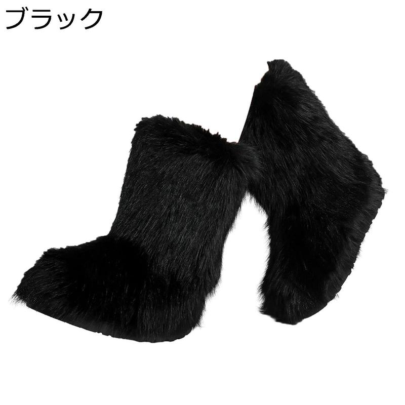スノーブーツ レディース 毛皮 長々しい毛足 冬用ブーツ 雪靴 ボア付 毛皮 防寒 あったか もふもふ 防滑 耐久 ブーティ 遊撃手
