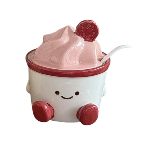 ソルトコンテナ - セラミックのかわいい漫画の瓶、蓋スプーン付き、ケーキベーキングストレージ |キッチンピクニックテーブルトップ、調味料ダイニングクッキング、家庭用アウトドアキャンプ、バーコーヒーステーション、スパイスジャー|日用雑貨NEWPRODUCT