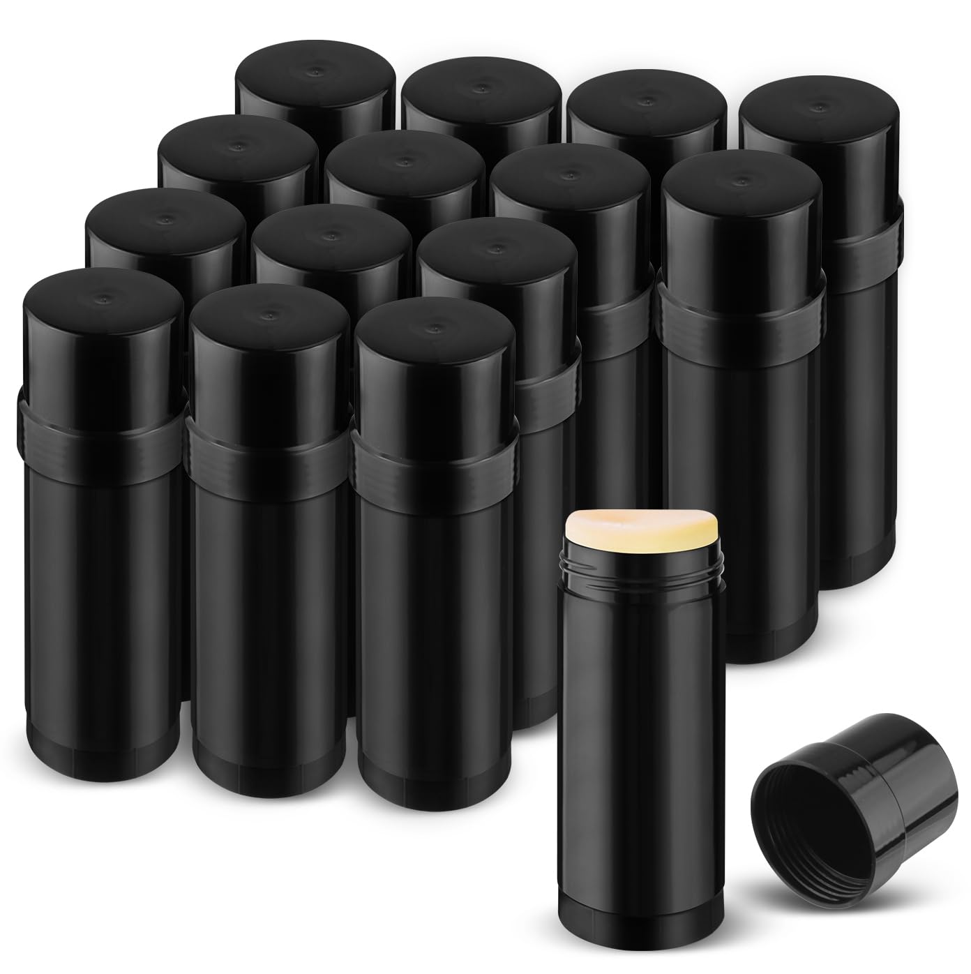 15個パック 2オンス/60ml プラスチックデオドラント容器 空の丸いツイストアップソリッドスティックチューブ容器 自家製デオドラント、シェービングソープスティック、ヒールリップクリーム、ソリッドローションバー-トップフィリング、ブラック|日用雑貨NEWPRODUCT