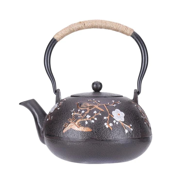 鉄瓶 やかん ih 対応 1200ml 花柄 梅の花 鉄分摂取 鉄ビン 湯沸かし 広口 茶器 茶道具 煎茶道具 紐ハンドル モダン おしゃれ 金婚式 引き出物 誕生日プレゼント 退職｜日用雑貨NEWPRODUCT