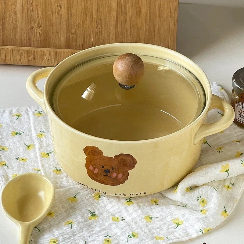 クマの二つ耳スープボウル 陶器製 双耳スープボウル 寮生 リト12 蓋付き n1002- n1001- 蓋付き 麺器 出荷が早い11韓国風エモベア r かわいい インスタントラーメンボウル r 家庭用｜日用雑貨NEWPRODUCT