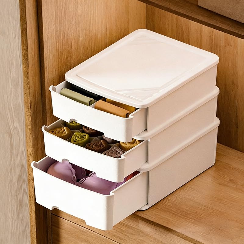 下着収納ボックス 靴下収納ボックス 引き出し 仕切り付き プラスチック ネクタイ 靴下 衣類収納 ブラジャー 小物入れ 整理ケース 仕切りケース 防虫 防塵 防湿 (セット)｜日用雑貨NEWPRODUCT
