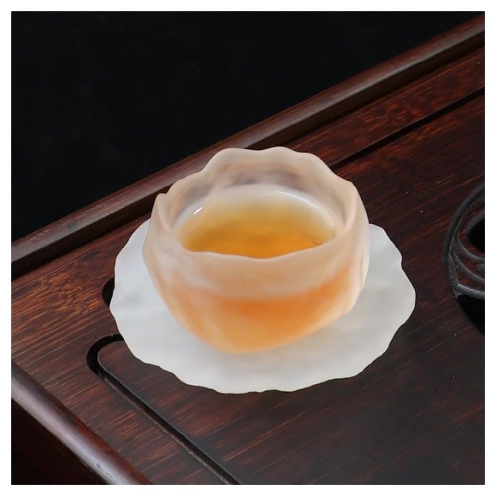 ガラス製ティーカップ 5個セット 和風ミニパーソナルティーカップ 厚手ガラス 湯飲み お茶 湯呑み 結露防止 茶器 おちょこ 家庭用 来客用 プレゼント用 (5個セット,透明+コースター)｜日用雑貨NEWPRODUCT