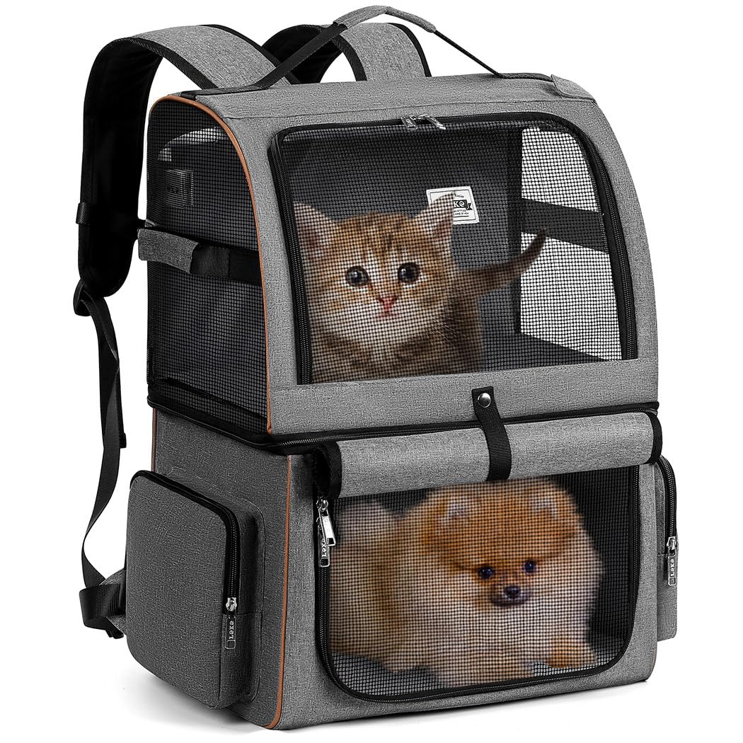 ダブルコンパートメント ペットキャリア バックパック 小型猫用 2匹 バックパックキャリア ドッグキャリア バックパック 最大24ポンドの犬用バックパックキャリア グレー｜日用雑貨NEWPRODUCT