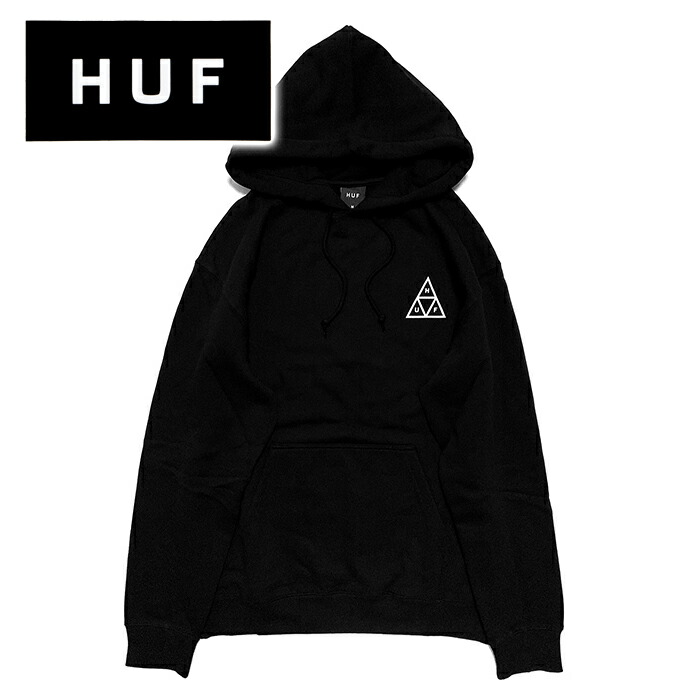 【送料無料】【楽ギフ_包装】【メンズ プルオーバーパーカー・ブラック】HUFハフ【SET TT P/O HOODIE】【PF00572】【M L XL】”ハフトリプルトライアングルロゴプリントプルオーバーパーカー”