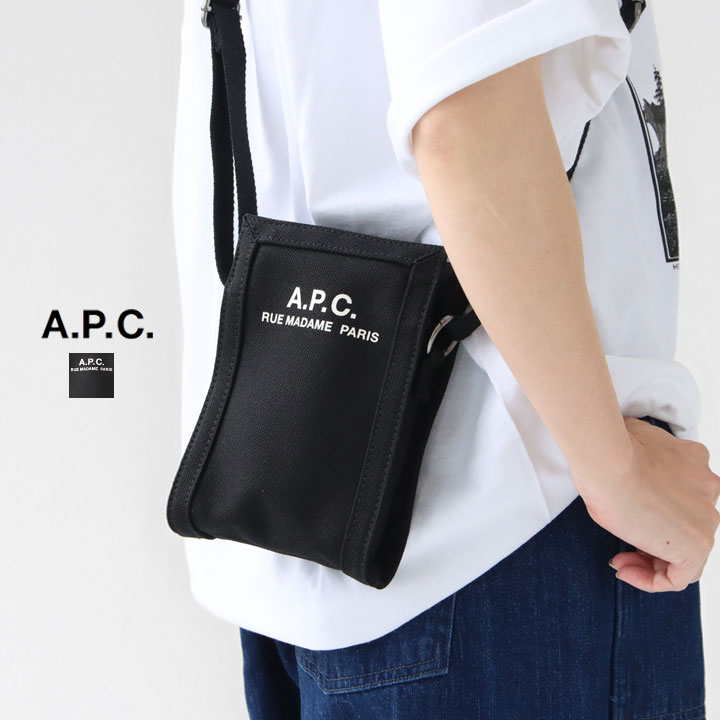 【正規取扱店】A.P.C. ネックポーチ NECKPOUCHRECUPE メンズ レディース ショルダーバッグ ミニバッグ 斜めがけ 小さめ 軽量 黒 ブランド 人気 ロゴ キャンバス スマホ収納 プレゼント ユニセックス ファスナー付き｜news-webshop（ニューズ）