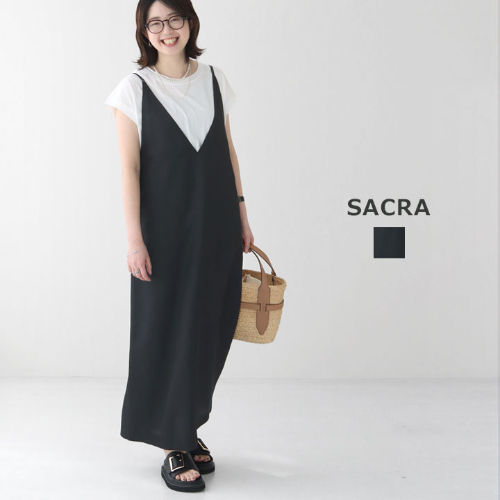 ■極美品　SACRA　サクラ　ダブルフェイスコットンワンピース　ブラック DOUBLE FACE COTTON OP | ONE PIECE | SACRA（サクラ