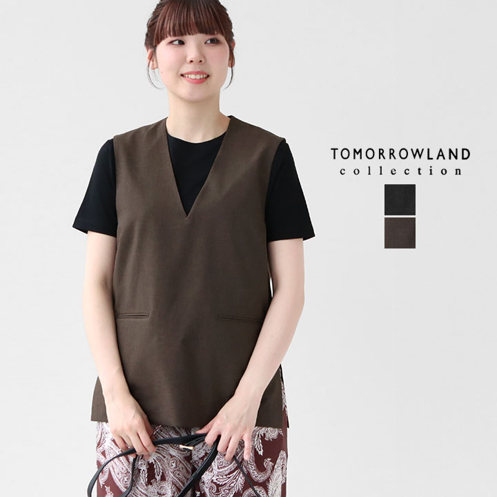 【20％OFF！】TOMORROWLAND collection(トゥモローランド コレクション) エクストラファインポリエステルトロピカル Vネックトップス(13-01-52-01552)