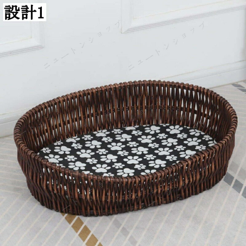 ペットマット 夏用 ラタン 猫ベッド カゴ ペットベッド 猫用ベッド 猫ちぐら 小型犬 通気性 洗える 手編み 犬用品 猫用品 ペット寝具 オールシーズン 43*32cm 丈夫 かわいい インテリア 藤編み 猫ハウス 猫の巣 ナチュラル 水洗い 猫寝床