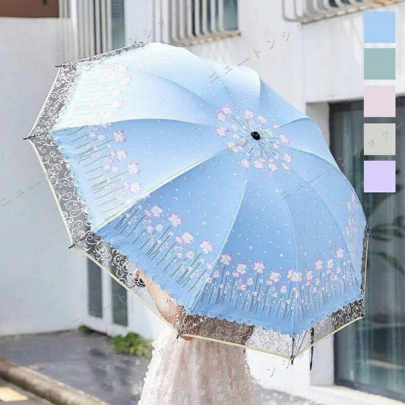 折りたたみ傘 レディース 花柄 日傘 雨傘 晴雨兼用傘 完全遮光 遮熱 プリント 折り畳み 折りたたみ傘(3つ折) 傘袋付き オシャレ 可愛い 女性用 8本骨 おしゃれ かわいい きれいめ 5色 レース UVカット