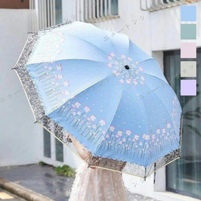折りたたみ傘 レディース 花柄 日傘 雨傘 晴雨兼用傘 完全遮光 遮熱 プリント 折り畳み 折りたたみ傘(3つ折) 傘袋付き オシャレ 可愛い 女性用 8本骨 おしゃれ かわいい きれいめ 5色 レース UVカット