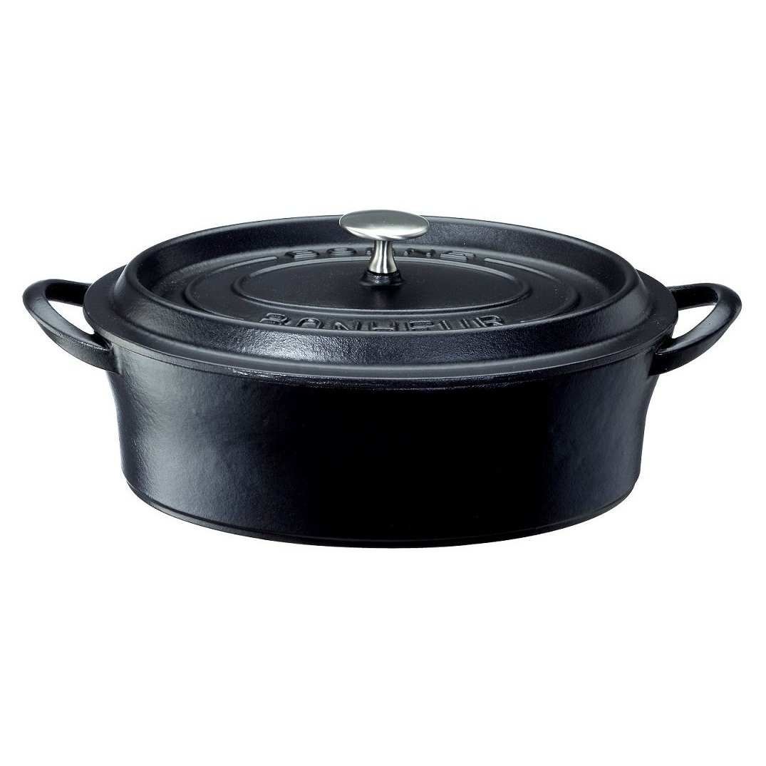 ボン・ボネール 【BONNE BONHEUR】ココットオーバル 17cm ブラック キッチングッズ 調理道具 調理用品 無水 炊飯 両手鍋 鋳物 キッチン用品 おしゃれ 人気 シンプル アウトドア キャンプ 電磁調理器 IH オーブン｜ニューワールドネット名品倶楽部