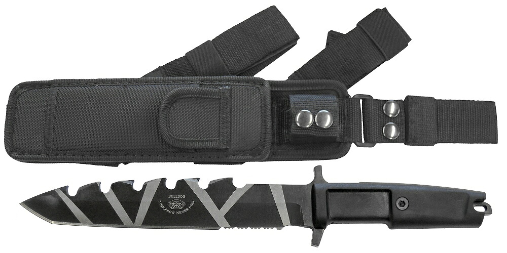 【BULLDOGS KNIVES】 ブルドッグナイフ ショルダーハーネスナイロンシース付 BD-13 ハルプーン FII ジャオカモ アウトドアナイフ サバイバルナイフ 切れ味抜群 よく切れる 携帯 持ち運び 黒 ブラック ステンレス サビにくい 海外 輸入ナイフ ケース付