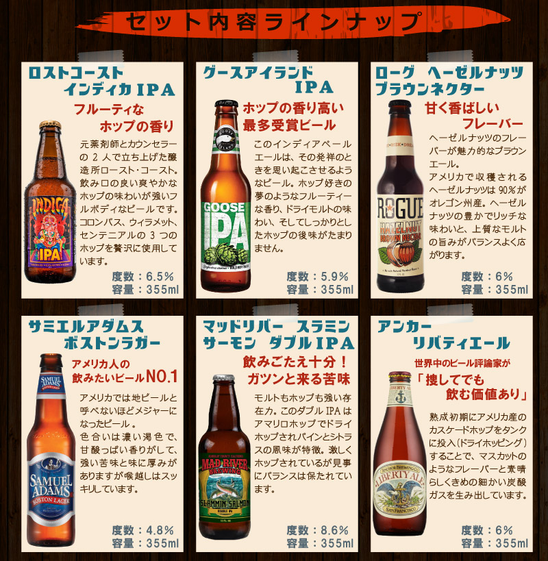送料無料 海外ビールセット アメリカビール6種類12本セット (北海道・沖縄+890円) 海外ビール 詰め合わせ|世界のお酒ニューヨーク