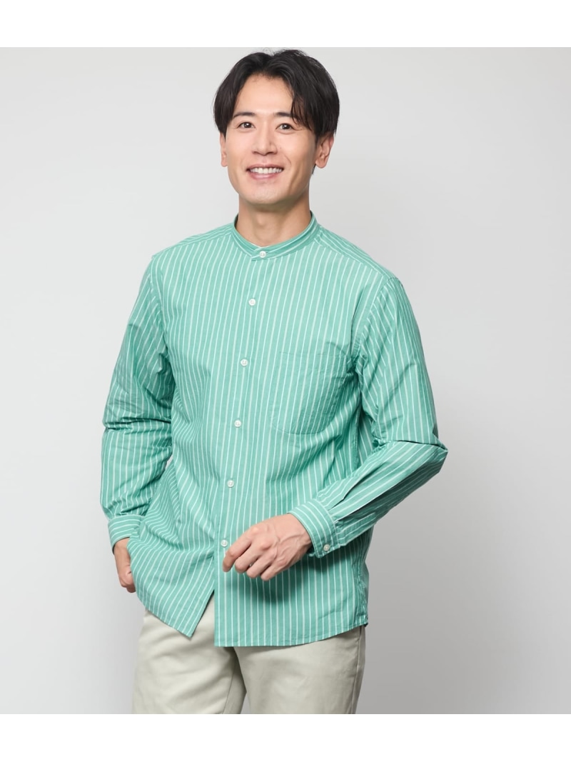 【SALE／50%OFF】カラーオルタネイトストライプ 長袖 スタンドカラー オーバーサイズシャツ NEWYORKER MEN ニューヨーカー トップス シャツ・ブラウス グリーン【RBA_E】【送料無料】[ Fashion]