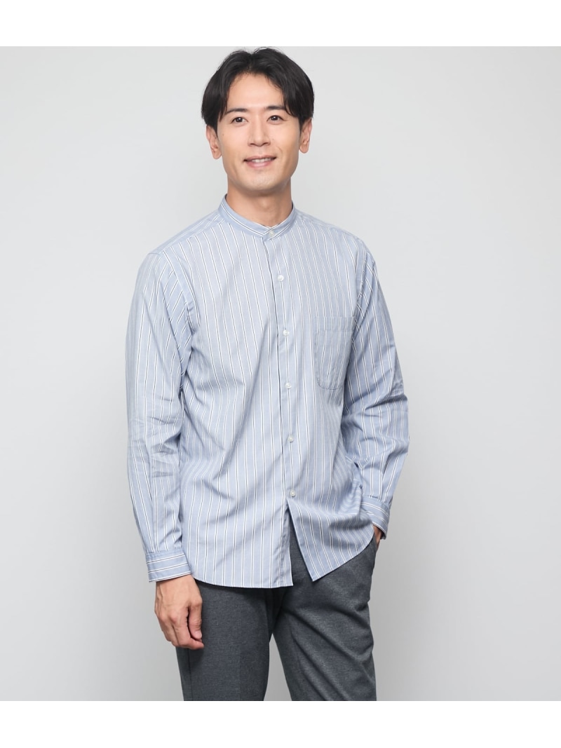 【SALE／50%OFF】ハケメストライプ 長袖 スタンドカラーオーバーサイズシャツ NEWYORKER MEN ニューヨーカー トップス シャツ・ブラウス ブルー【RBA_E】【送料無料】[ Fashion]